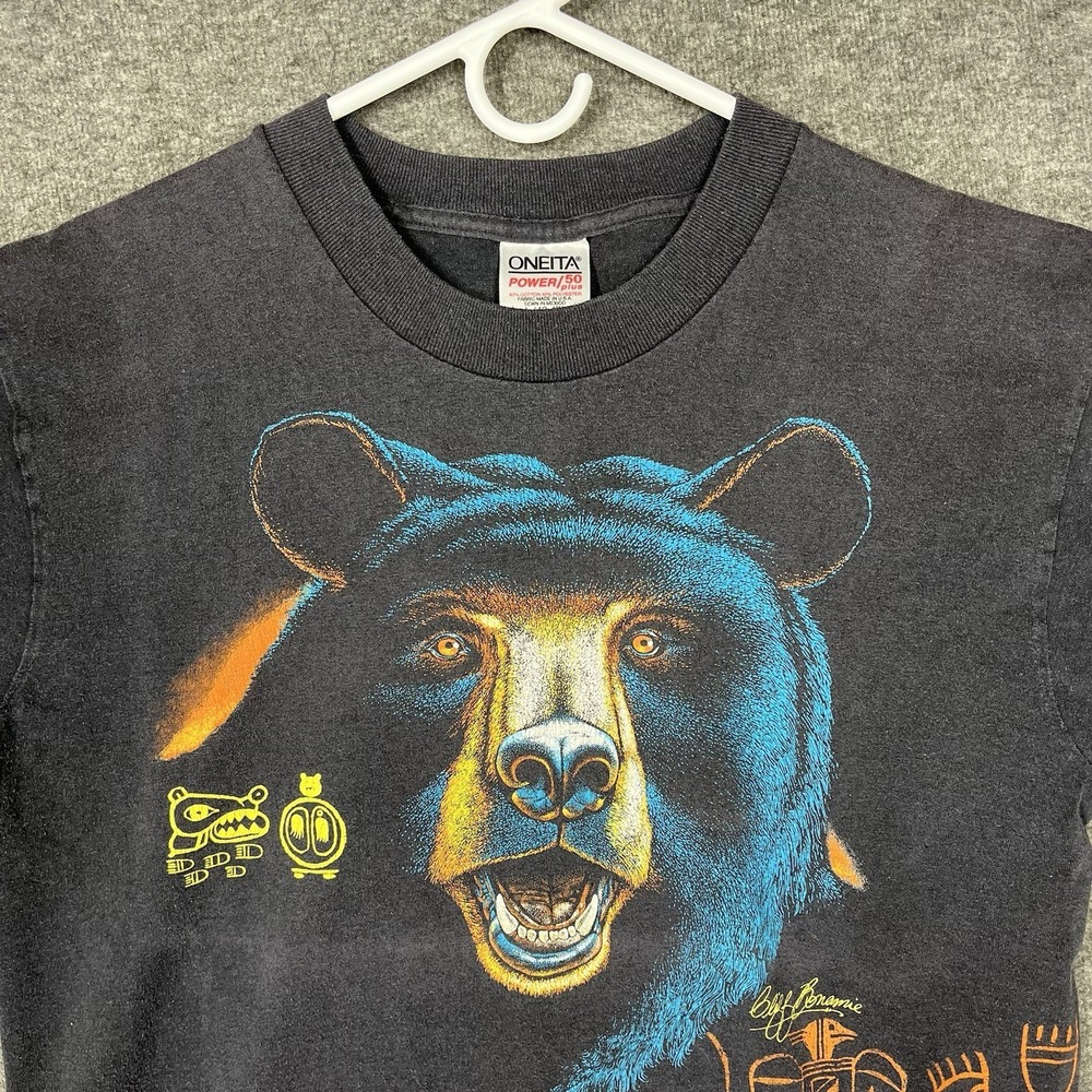 Vintage Black Bear Shirt Mens L Faded Black‎ Wildlife Graphic Oneita Nature 80s